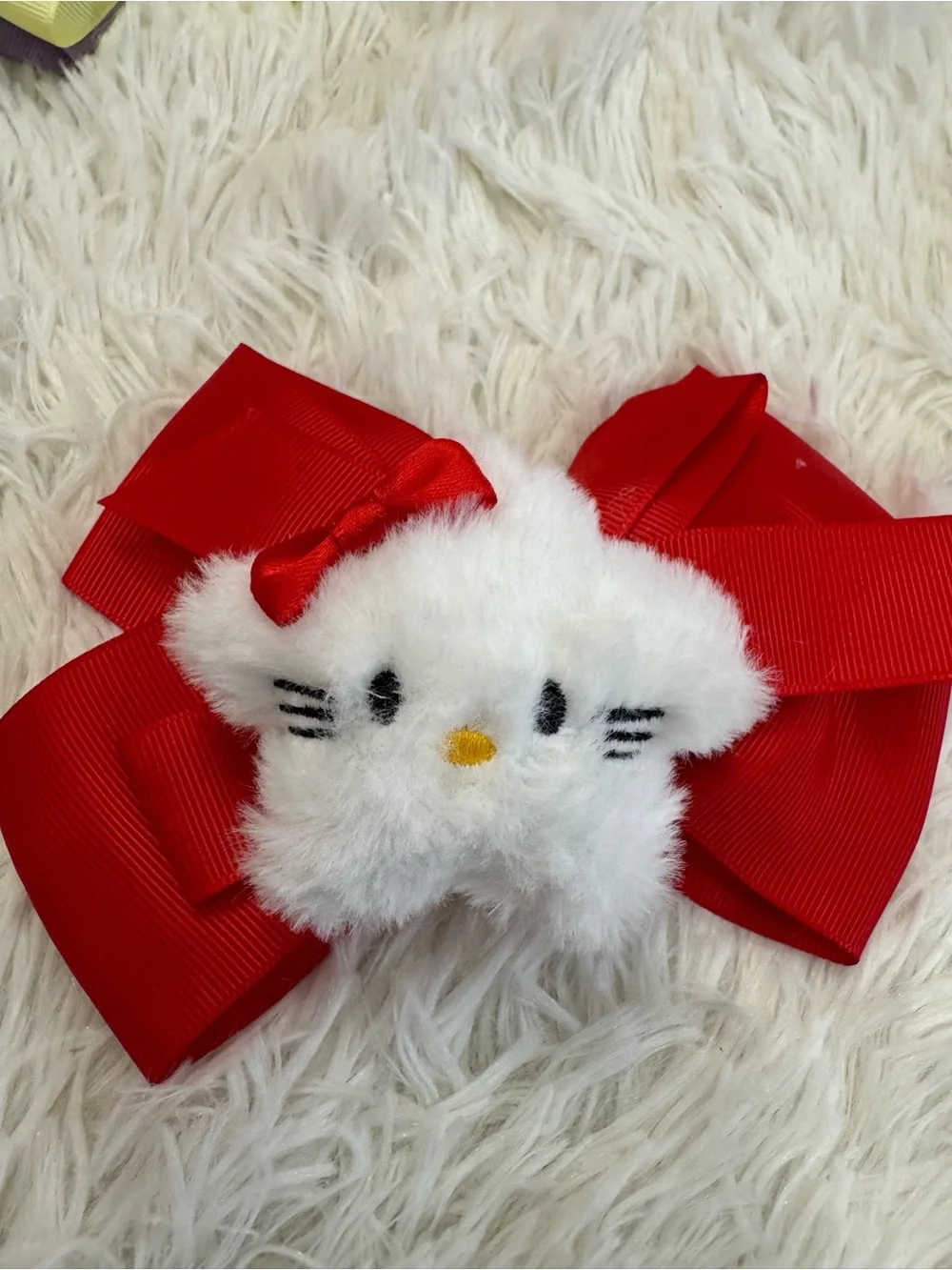 Hello kitty Red Bow Hair Clip with Plush hello kitty Accent - Kids Accessories